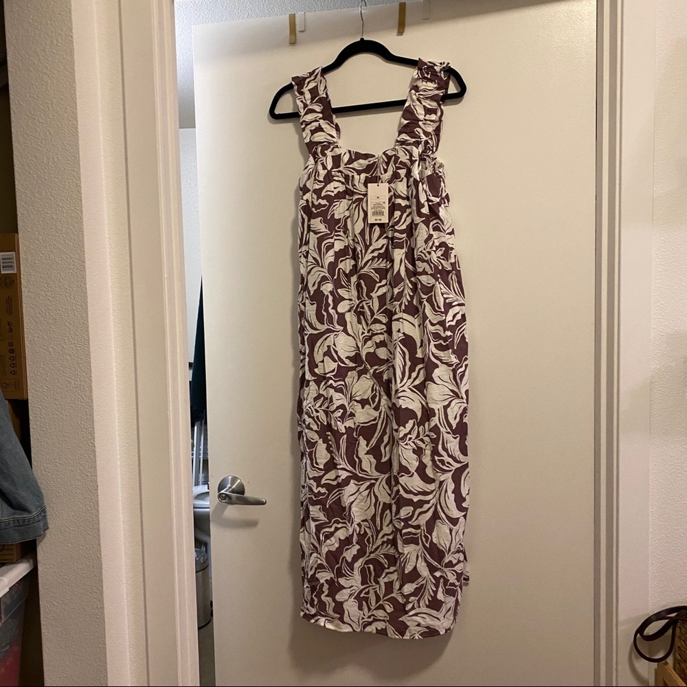 Purple Floral Midi Dress Ruffle Strap Flowy Cottagecore Soft Girl Summer